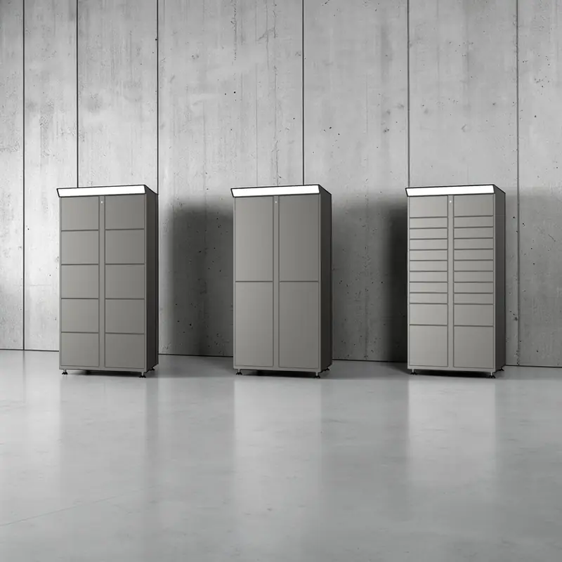 ReadyLockers four-unit smart locker installed in an apartment community